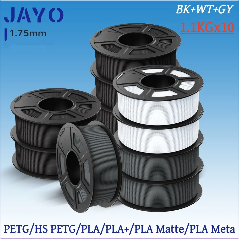JAYO 10 rolek filamentu do drukarek 3D PLA/PETG/PLA+/HS PETG/PLA Matte/PLA Meta, 1.75mm, materiały do druku 3D… JAYO 10 rolek filamentu do drukarek 3D PLA/PETG/PLA+/HS PETG/PLA Matte/PLA Meta, 1.75mm, materiały do druku 3D…