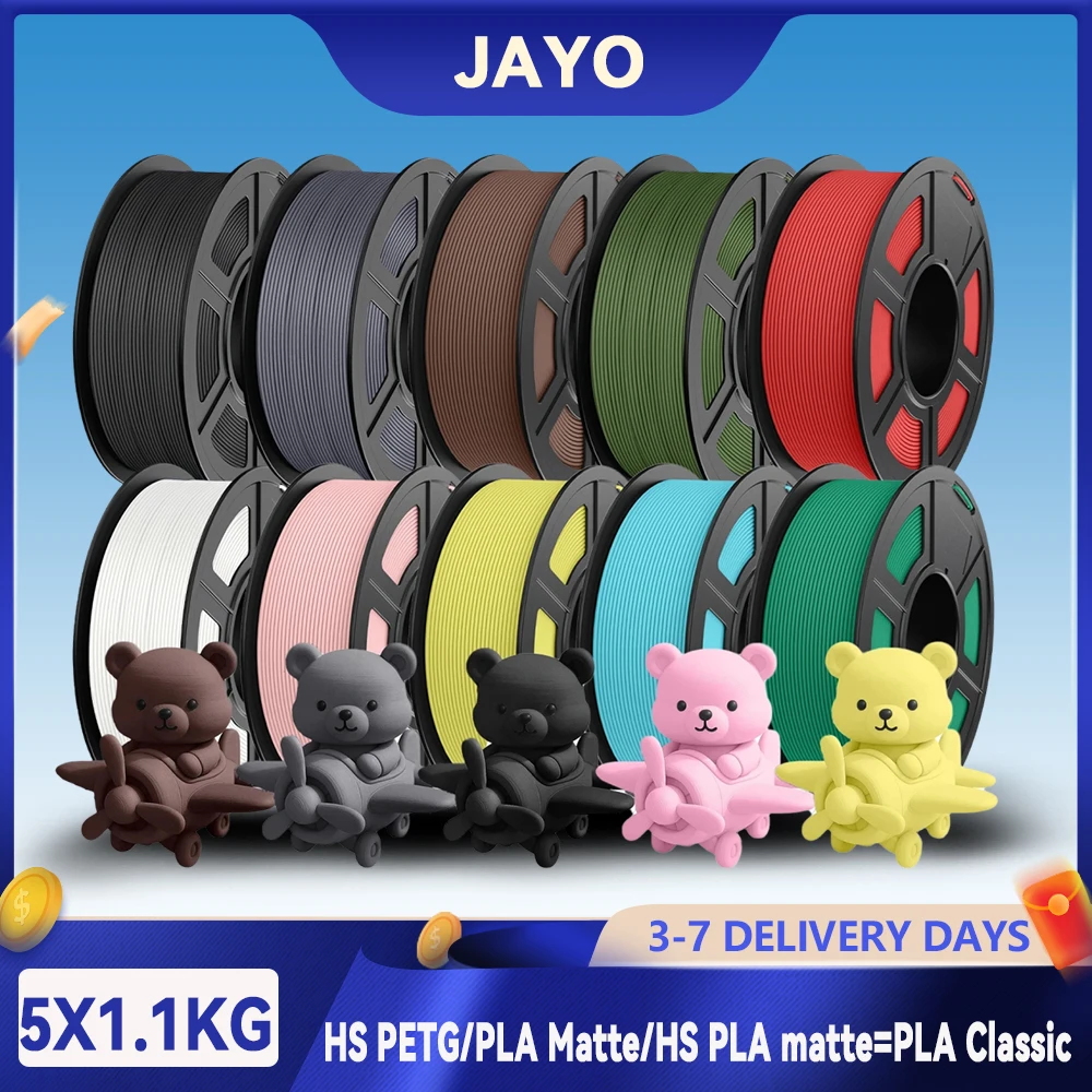 JAYO 3D HS PLA matowy (=PLA Classic)/HS Matowy PETG/PLA Matowy 5 rolek filamentu do drukarki 1.75mm, starannie… JAYO 3D HS PLA matowy (=PLA Classic)/HS Matowy PETG/PLA Matowy 5 rolek filamentu do drukarki 1.75mm, starannie…