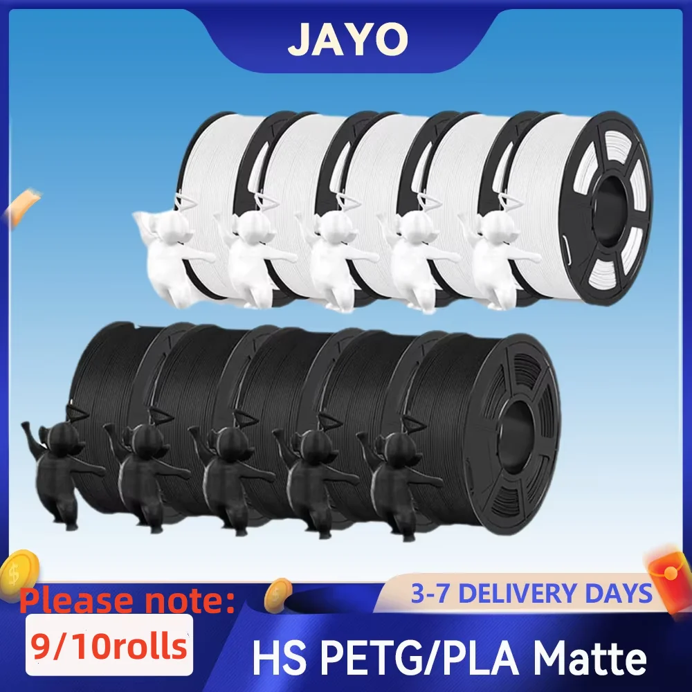 JAYO 3D Wysokiej Jakości Matowy Filament PETG/PLA do Drukarek 3D 1.75mm 9/10 Rolek, Równo Zawiązane i 100%… JAYO 3D Wysokiej Jakości Matowy Filament PETG/PLA do Drukarek 3D 1.75mm 9/10 Rolek, Równo Zawiązane i 100%…