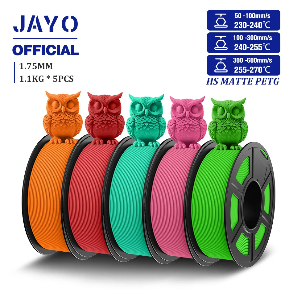 JAYO 5 rolek PETG Filament 1,75 mm Szybki PETG Filament do drukarki 3D 1,1 kg/rolka Szybki, matowy materiał do…