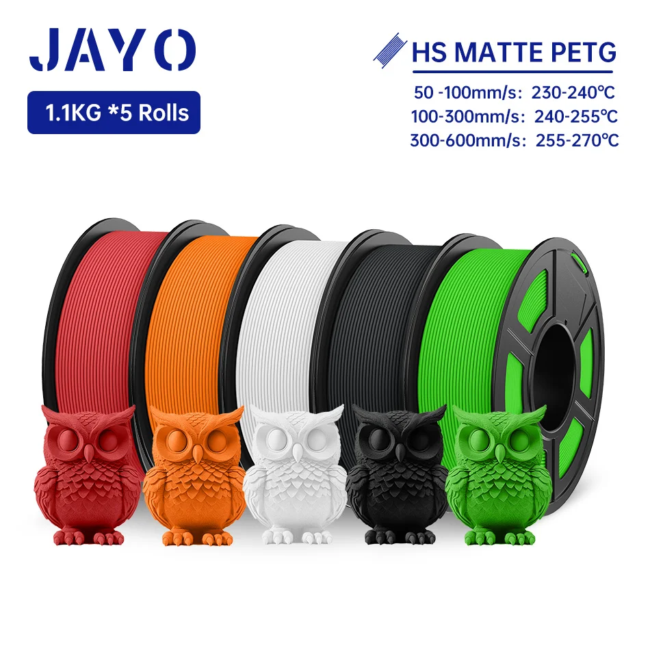 JAYO PETG 3D Filament 1.75MM High Speed PETG 3D Printer Filament 5Rolls High Flow Speedy Matte Effect 3D…