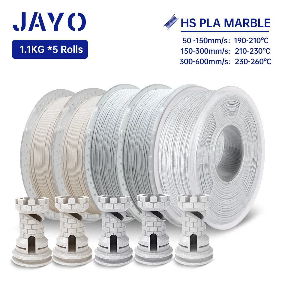 JAYO PLA Filament 5Rolls PLA Marble 3D Printer Filament 1.75MM do drukarki 3D FDM Szybki materiał do druku 3D…
