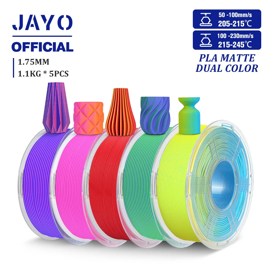 JAYO PLA Matowy Dwukolorowy Filament 3D 1.75mm PLA Matowy Filament do Drukarki 3D 5 Rolek/Zestaw Filament PLA…