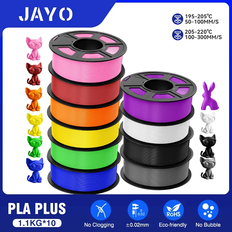JAYO pla plus filament 175mm 10Rolls Set Refills Non-tox 3d printing no bubbles smooth multiple colors… JAYO pla plus filament 175mm 10Rolls Set Refills Non-tox 3d printing no bubbles smooth multiple colors…