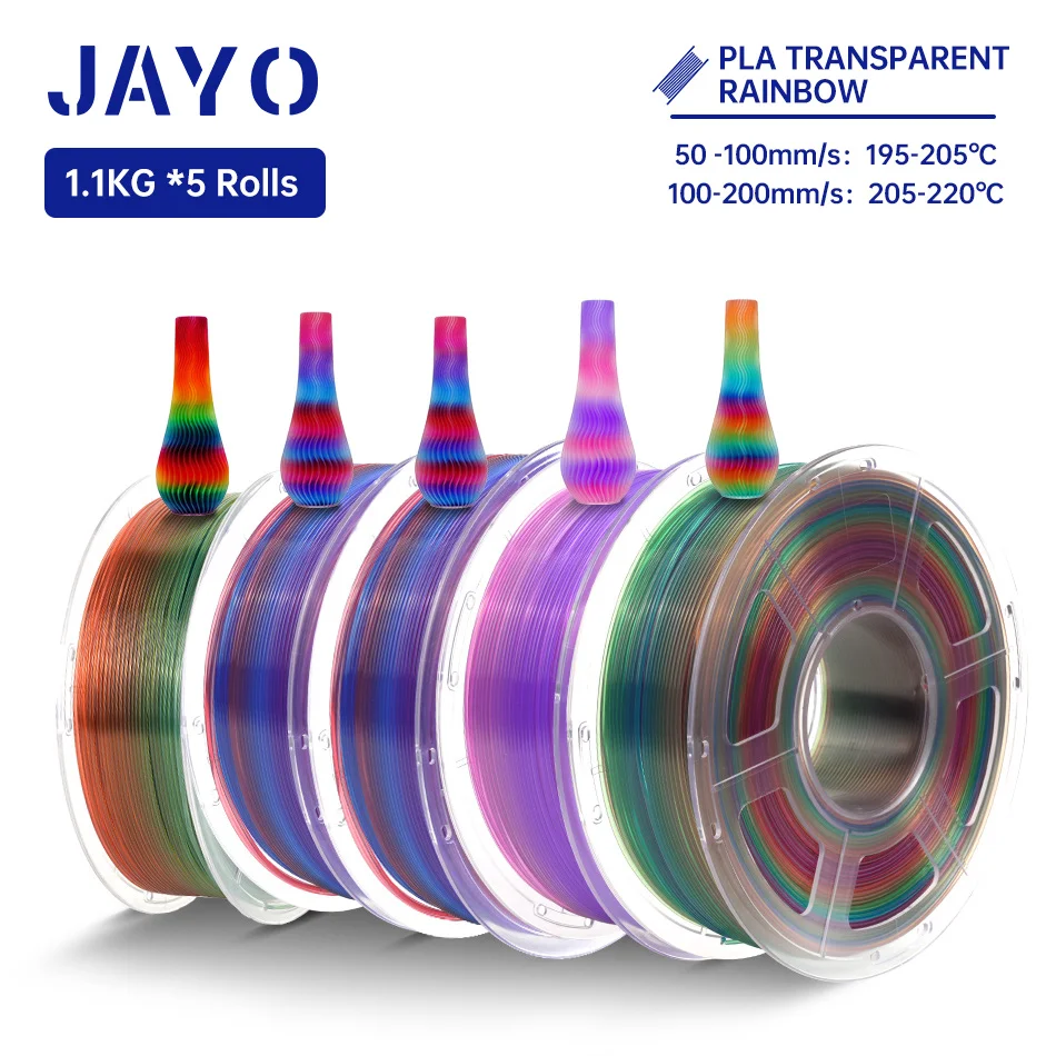 JAYO PLA Rainbow Filament 1.75mm 5 rolek PLA Transparent/ Silk PLA Rainbow 3D Filament do FDM Neatly Wound 3D… JAYO PLA Rainbow Filament 1.75mm 5 rolek PLA Transparent/ Silk PLA Rainbow 3D Filament do FDM Neatly Wound 3D…