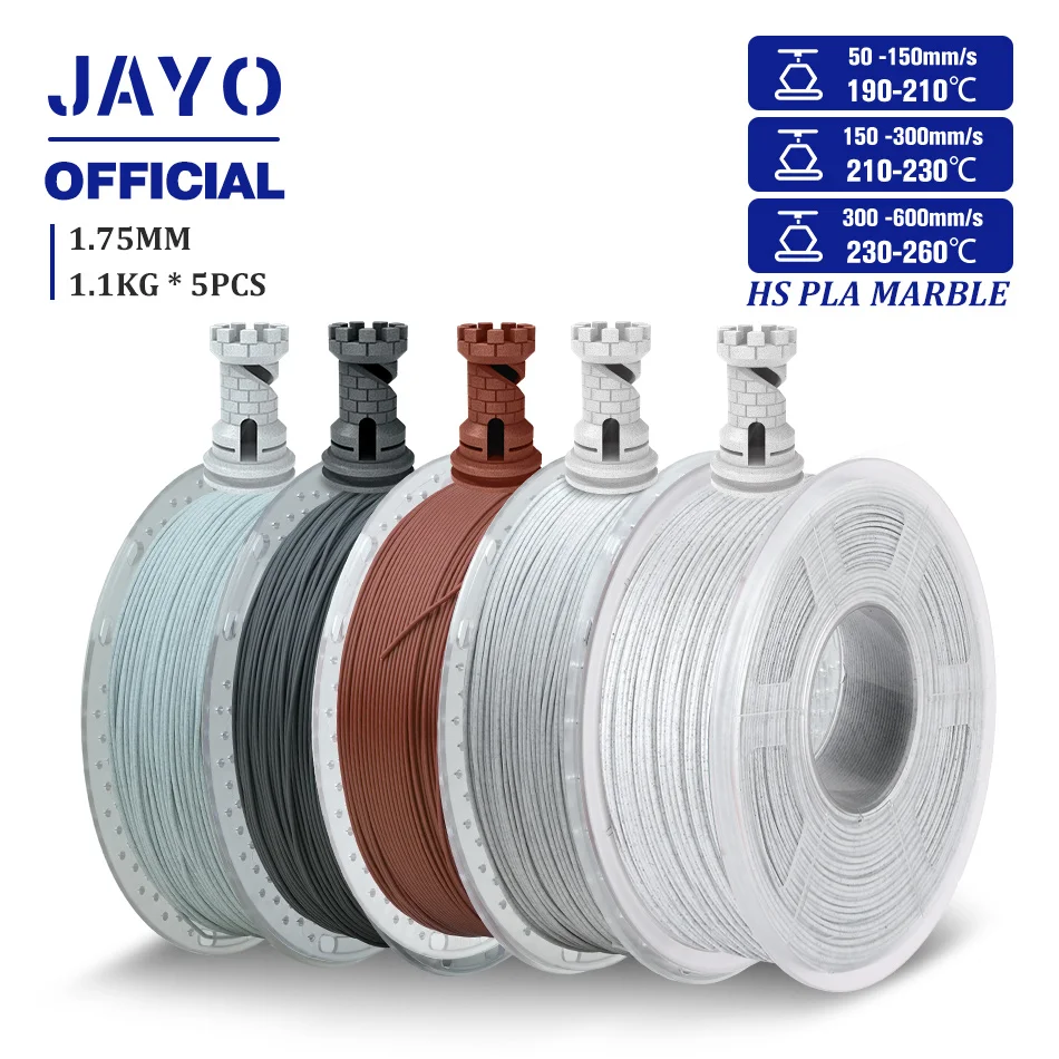 JAYO Szybki marmurowy żarnik PLA 5 rolek Szybki żarnik do drukarki 3D PLA do tekstur FDM Marble-Like Materiały…