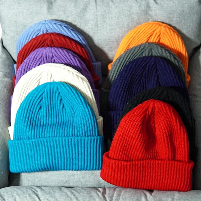 Jednokolorowe dzianinowe czapki dla kobiet Mężczyźni Zima Jesień Outdoor Keep WarmThick Skullies Czapki…