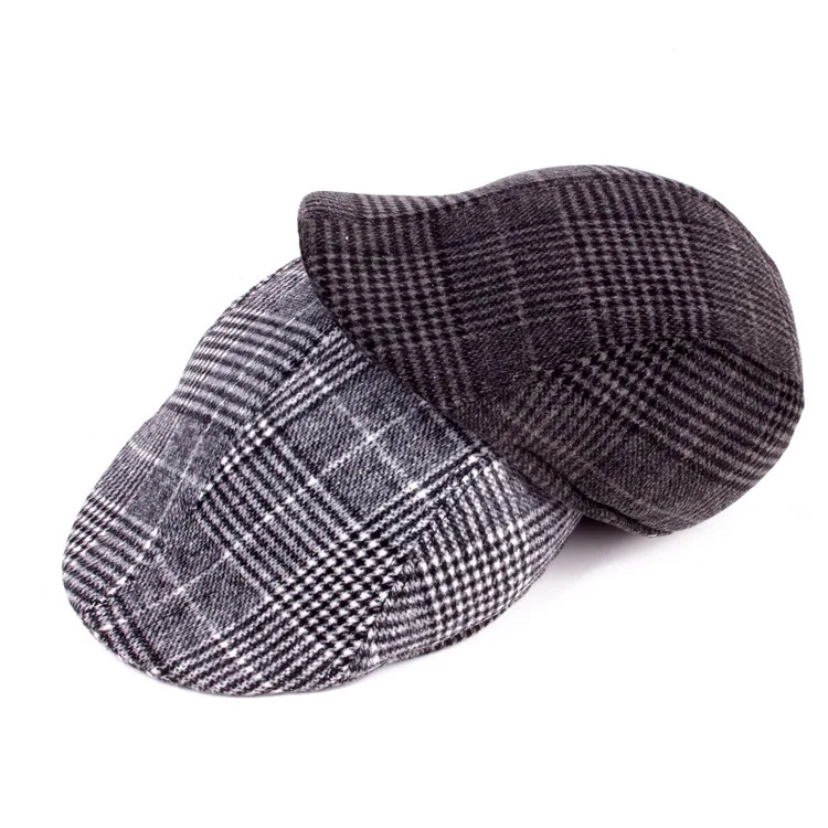 Jesienno-zimowa czapka w kratę z polaru bawełniana zimowa ciepła beret czapka dyrektora bawełniana kobiety…