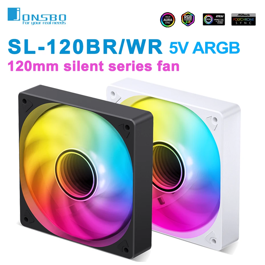 JONSBO SL-120 Biało-Czarny Wentylator Obudowy 120mm 5V 3PIN ARGB Cichy Wentylator Chłodzenia CPU 4PIN PWM Z…