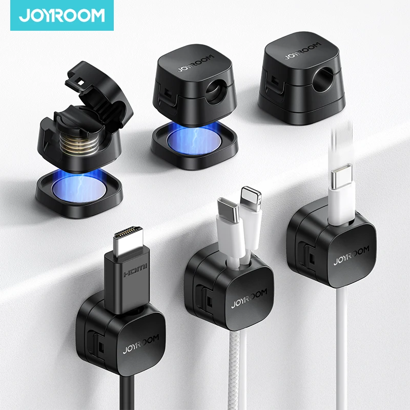 Joyroom 6 szt. Odłączane Magnetyczne Organizery na Kable Pod Biurko, na Stolik Nocny, do Domu, Biura…