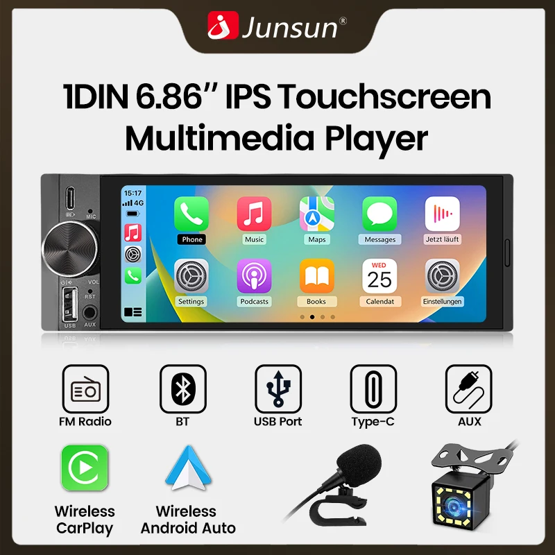 Junsun 1 Din MP5 Odtwarzacz Samochodowy Bezprzewodowy Carplay Android Auto Radio Stereo Nawigacja GPS Mirror… Junsun 1 Din MP5 Odtwarzacz Samochodowy Bezprzewodowy Carplay Android Auto Radio Stereo Nawigacja GPS Mirror…