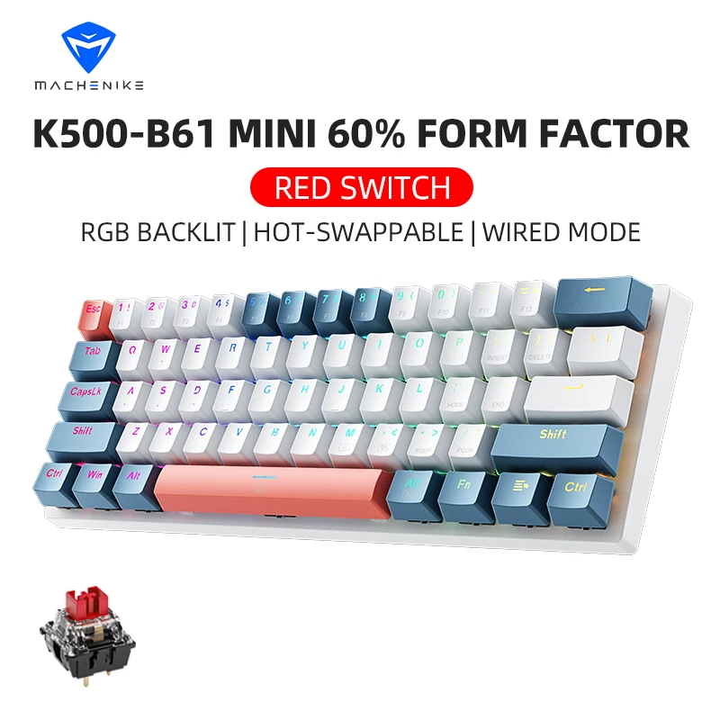 K500-B61 Machenike Mini Mechaniczna Klawiatura 60% Form Factor 61 Klawiszy Klawiatura Gamingowa Przewodowa…