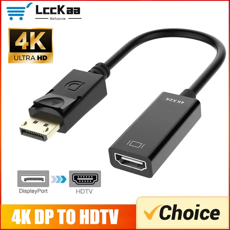 Kabel 4K DP do HDMI, adapter DisplayPort do HD, męski na żeński, do laptopa, konwerter Display Port do HDMI