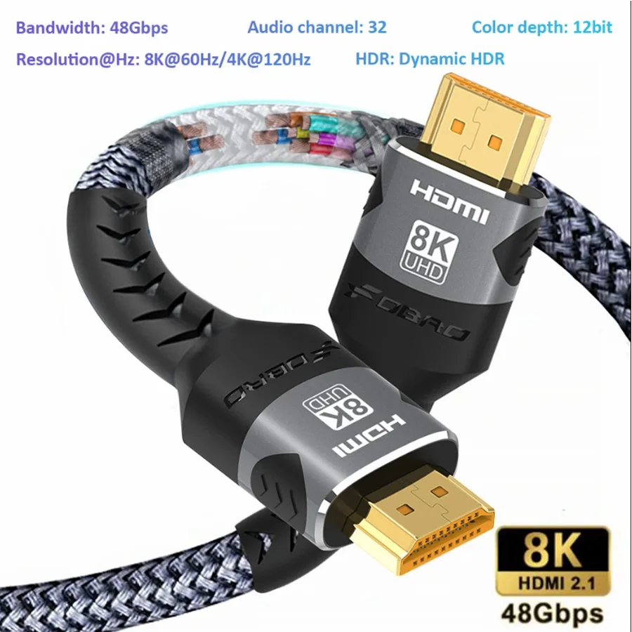 Kabel 8K HDMI 2.1 48 Gb/s Szybki kabel HDMI w oplocie – 4K@120Hz 8K@60Hz, DTS:X, HDCP 2.2 i 2.3, HDR 10 dla… Kabel 8K HDMI 2.1 48 Gb/s Szybki kabel HDMI w oplocie – 4K@120Hz 8K@60Hz, DTS:X, HDCP 2.2 i 2.3, HDR 10 dla…
