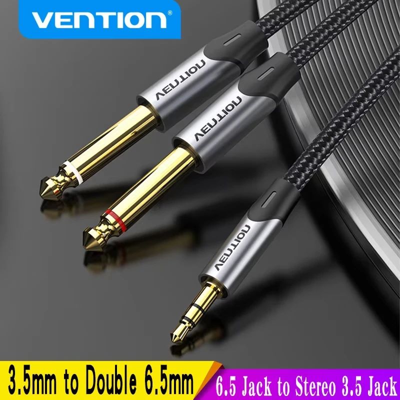 Kabel audio Vention 3.5mm na podwójny 6.5mm TRS AUX męski mono 6.5 Jack na stereo 3.5 Jack do miksera…