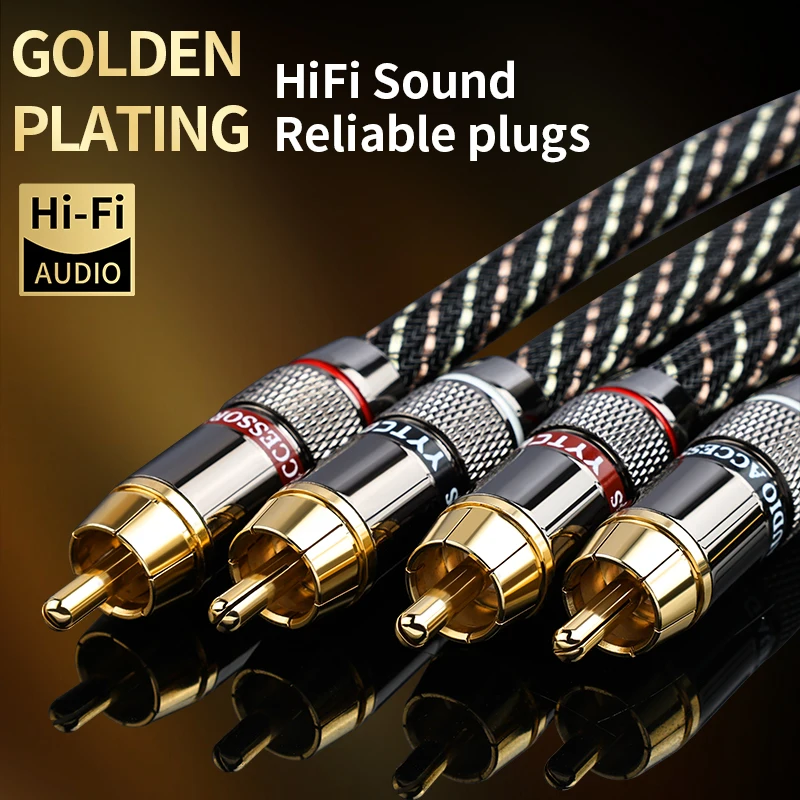 Kabel audio YYTCG HIFI Stereo RCA 6N OFC męski-męski 2RCA do 2RCA z pozłacanymi wtykami do wzmacniacza CD
