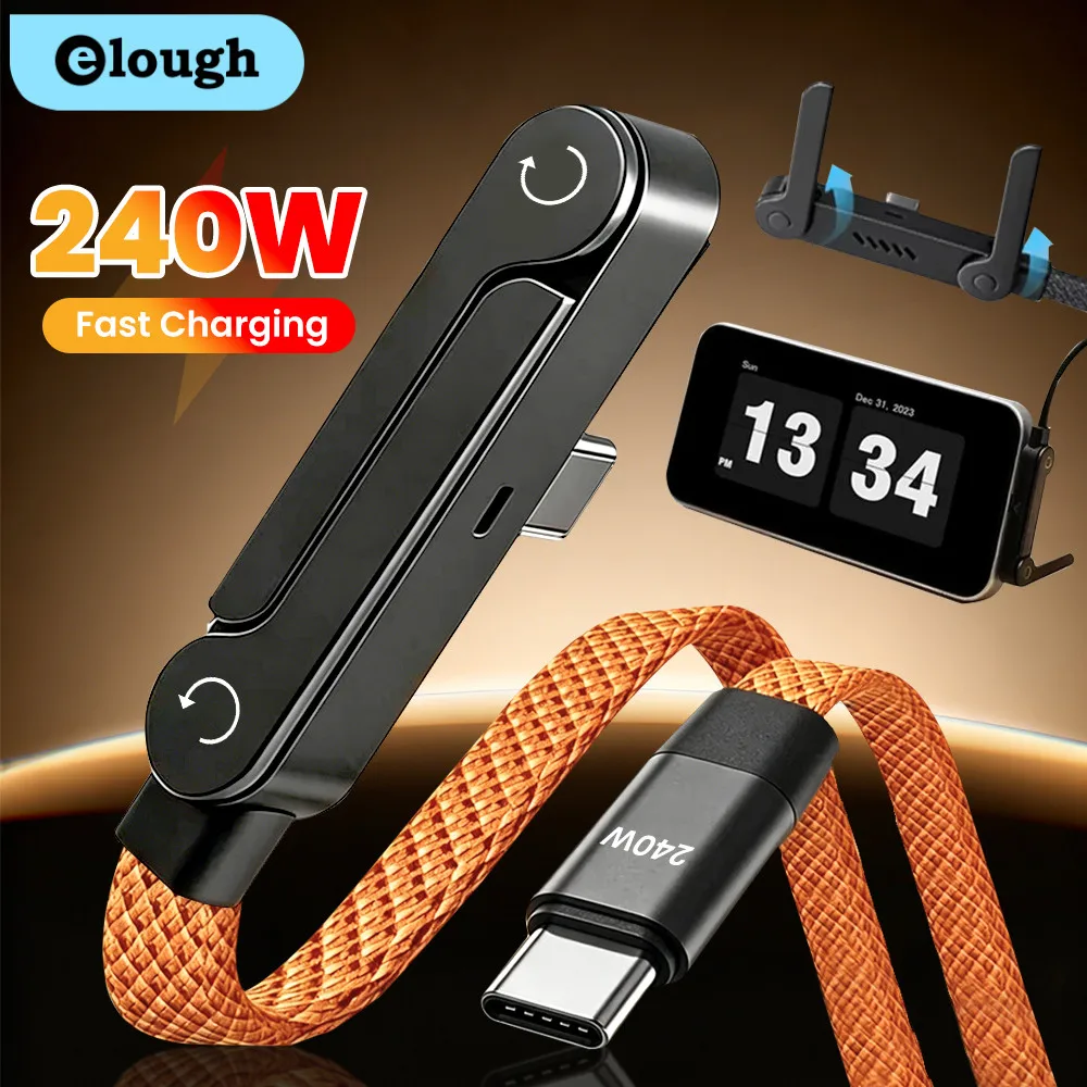 Kabel do szybkiego ładowania i transmisji danych 240W 2-w-1 Type C do USB C ze składanym uchwytem na telefon…