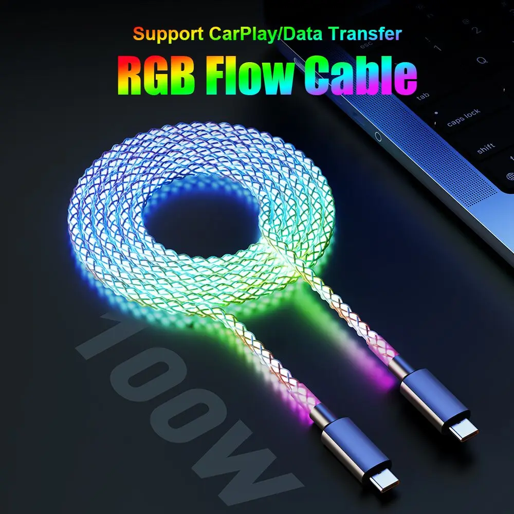 Kabel do szybkiego ładowania RGB 100W Breathing Light 66W Type C USB C Data Cable do iPhone Samsung Huawei 30W… Kabel do szybkiego ładowania RGB 100W Breathing Light 66W Type C USB C Data Cable do iPhone Samsung Huawei 30W…