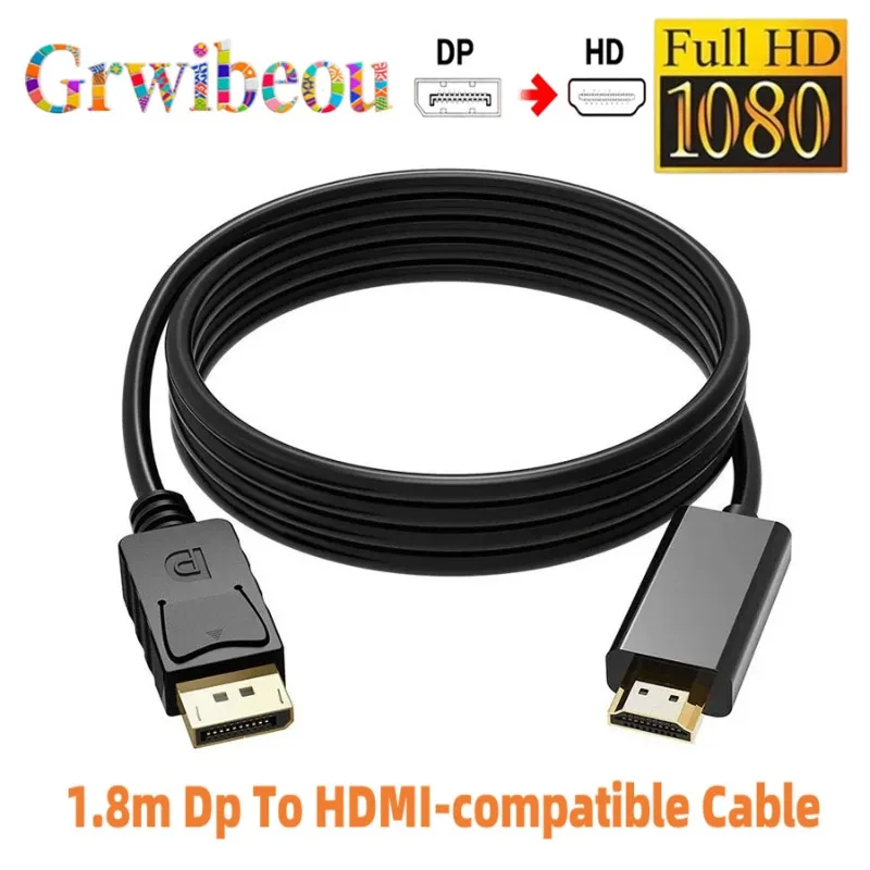 Kabel Dp do HDMI 1.8m Adapter 1080 HD Kabel do monitora komputerowego Konwertuje Duży Dp na HDMI do PC Laptopa… Kabel Dp do HDMI 1.8m Adapter 1080 HD Kabel do monitora komputerowego Konwertuje Duży Dp na HDMI do PC Laptopa…
