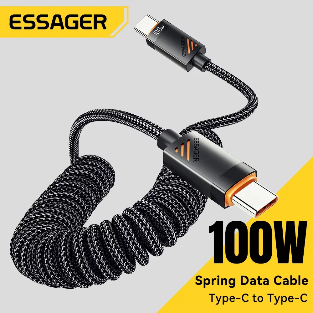 Kabel Essager Car Spring Type C do iPhone 17 16 15 Pro Xiaomi Samsung 100W PD Szybkie ładowanie do Macbook…