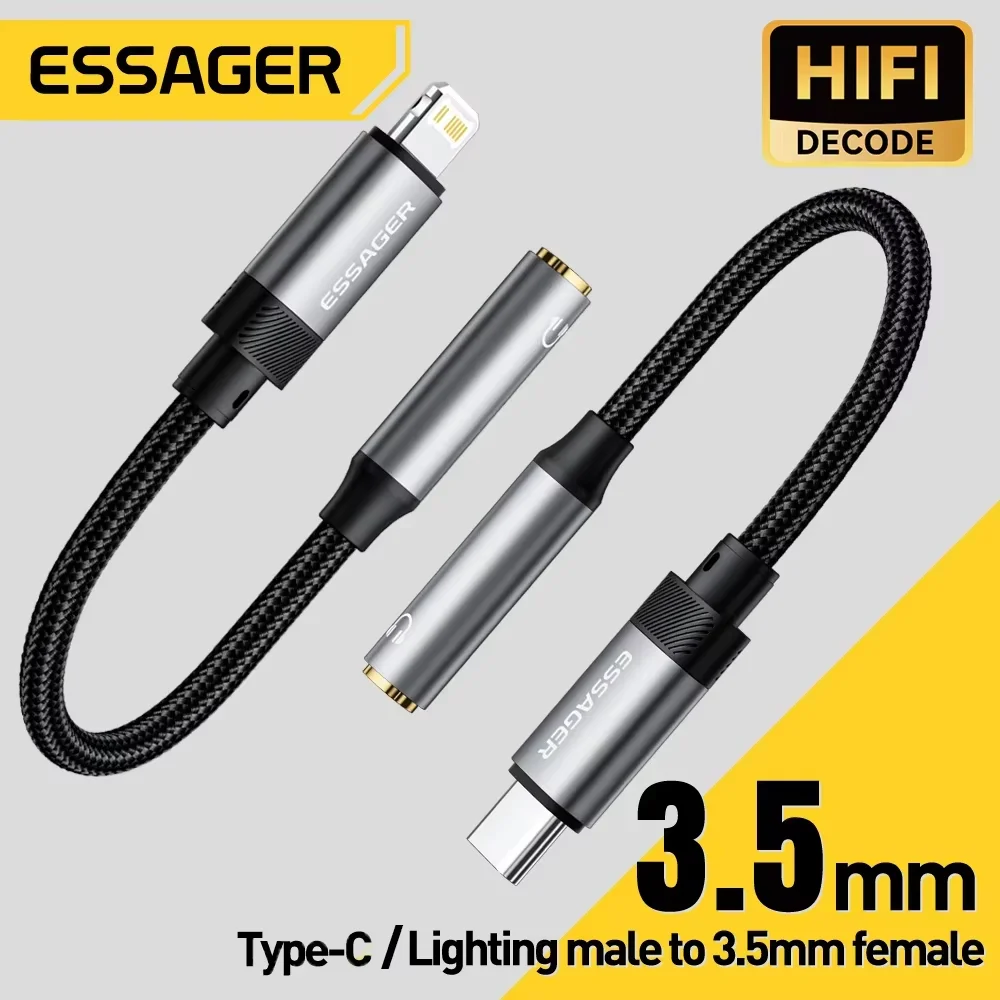 Kabel Essager Type C do 3.5mm Jack AUX dla iPhone 15 Samsung MacBook Adapter audio Lightning na 3.5mm do… Kabel Essager Type C do 3.5mm Jack AUX dla iPhone 15 Samsung MacBook Adapter audio Lightning na 3.5mm do…