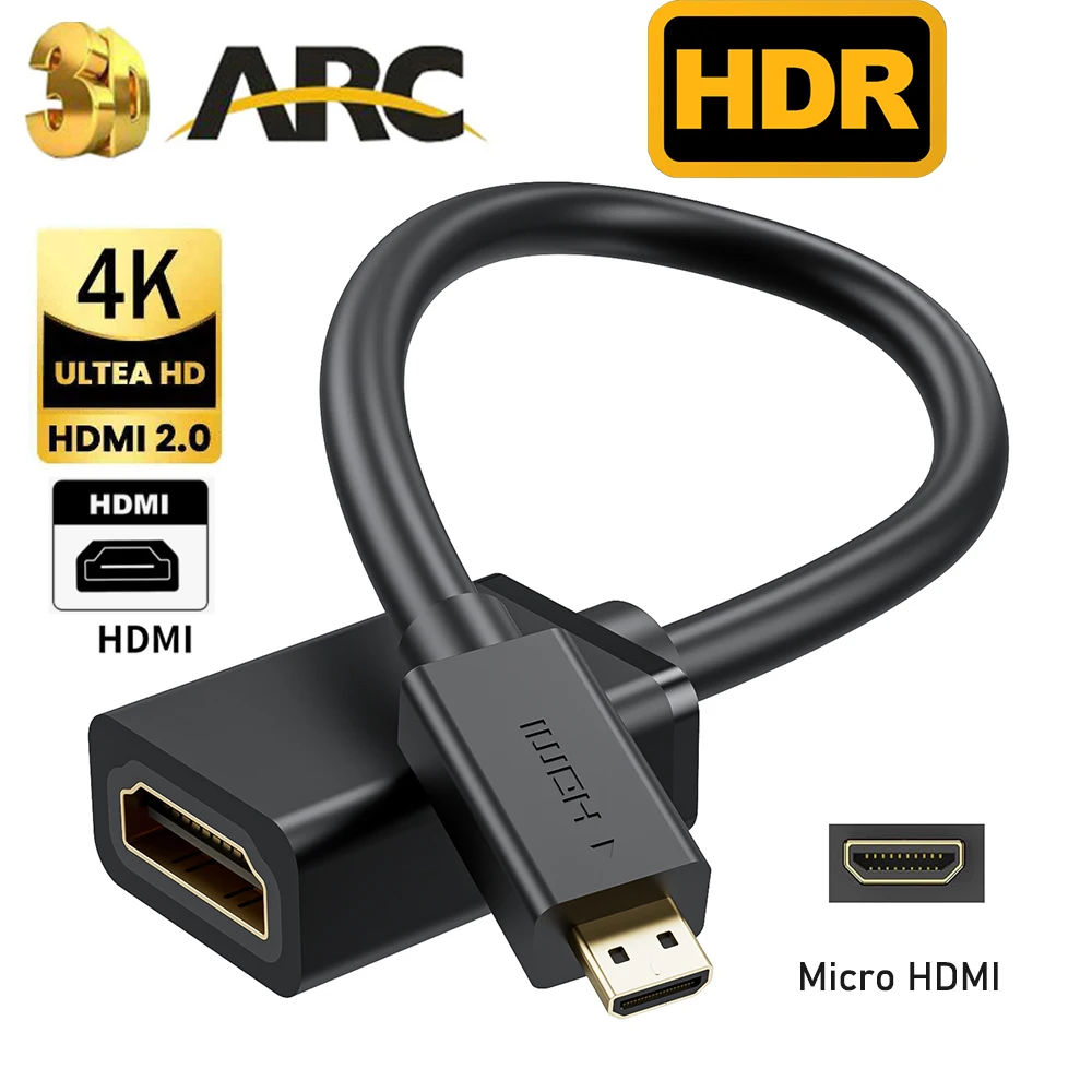 Kabel Micro HDMI 4K 60Hz Micro HDMI do HDMI żeński adapter do Raspberry Pi 5/Pi 4/GoPro Hero 7 6/Sony A6000…