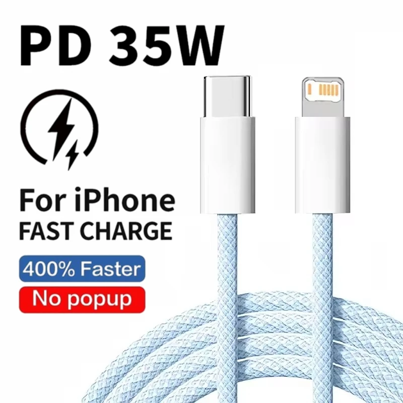 Kabel PD do szybkiego ładowania 35W z oplotem do iPhone 13 14 Pro Max 11 12 mini X XR XS Max 7 8 Plus Kable…