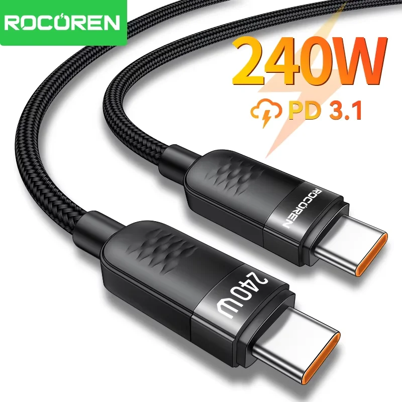 Kabel Rocoren 240W Type-C do USB C do transmisji danych, szybkie ładowanie PD3.1 100W, kabel Type C do…