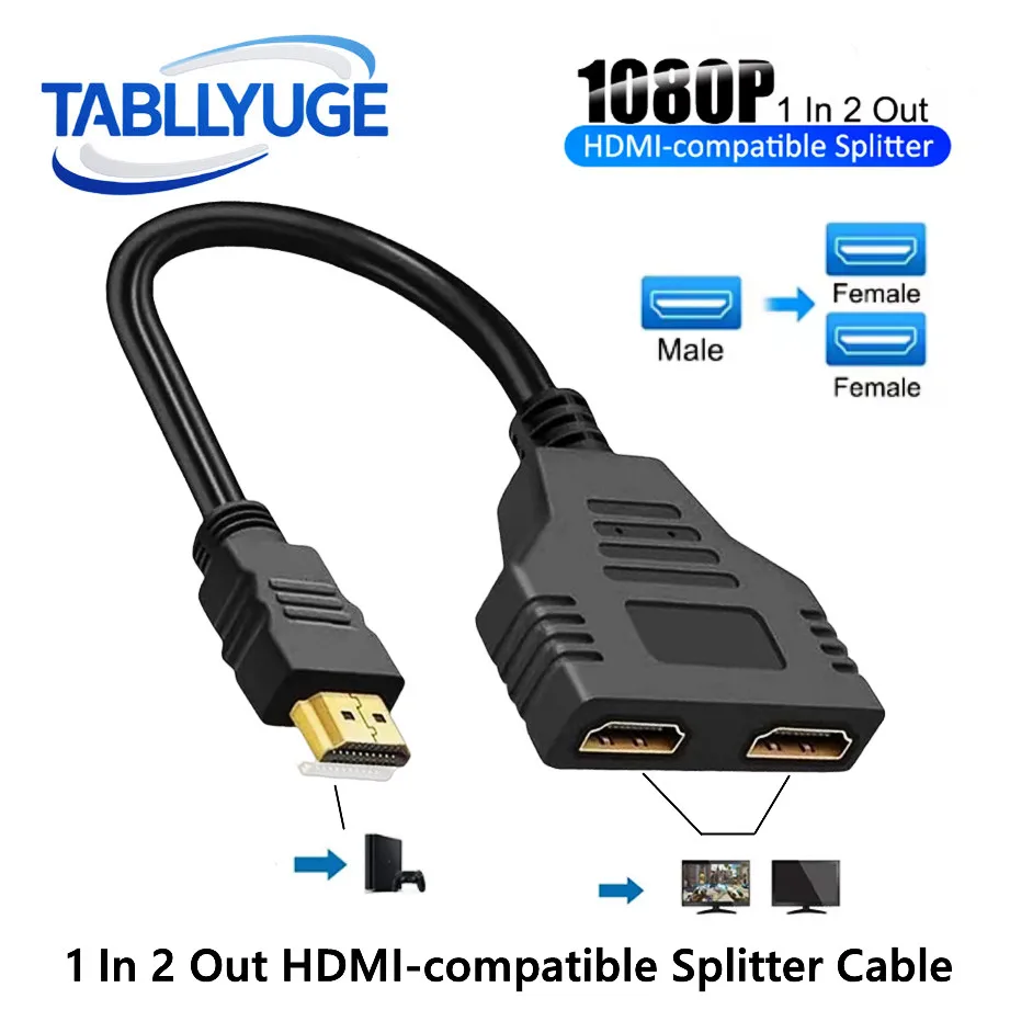 Kabel rozdzielający HDMI 1 wejście na 2 wyjścia 1080P, 2-portowy kabel HDMI, adapter rozdzielający Y do… Kabel rozdzielający HDMI 1 wejście na 2 wyjścia 1080P, 2-portowy kabel HDMI, adapter rozdzielający Y do…