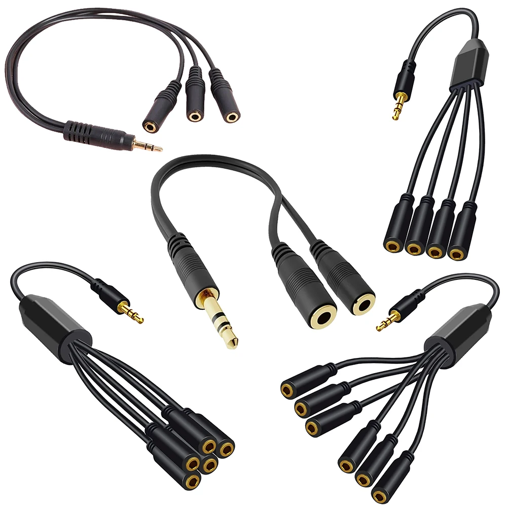 Kabel rozdzielający słuchawki 1/8 3.5mm TRS męski na 2/3/4/5/6 portów 3.5mm żeńskich gniazd, adapter audio…