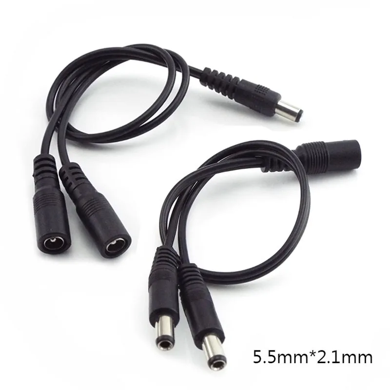 Kabel rozdzielający zasilanie DC 5.5mmx2.1mm, 1 gniazdo żeńskie na 2 wtyki męskie, adapter do CCTV, taśm LED…