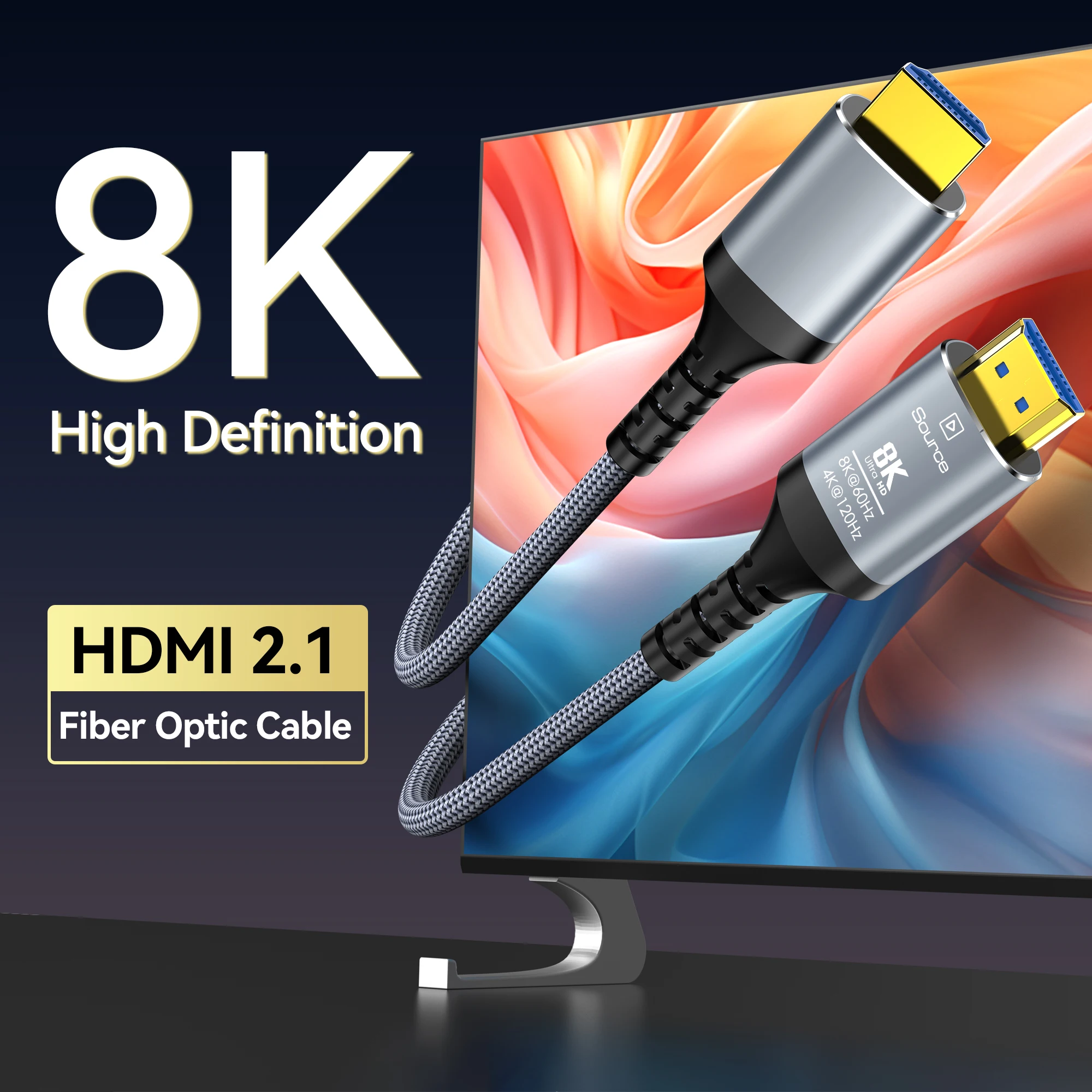 Kabel światłowodowy 8K HDMI 2.1 8K60Hz 4K120Hz Kabel HDMI Dynamiczny HDR/eARC/HDCP 2.3 Kompatybilny z LG…