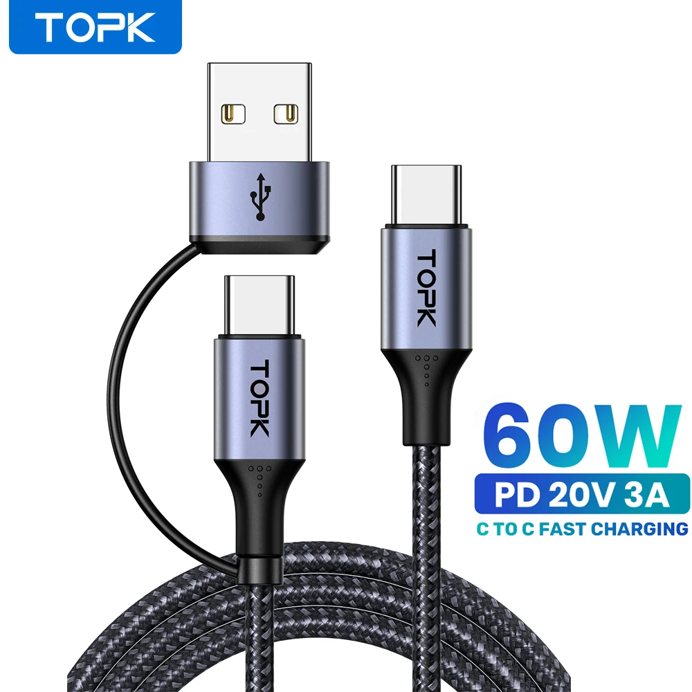Kabel TOPK 60W PD szybka ładowarka kabel USB C do USB typu C do MacBook Pro USB C PD szybkie ładowanie dla…