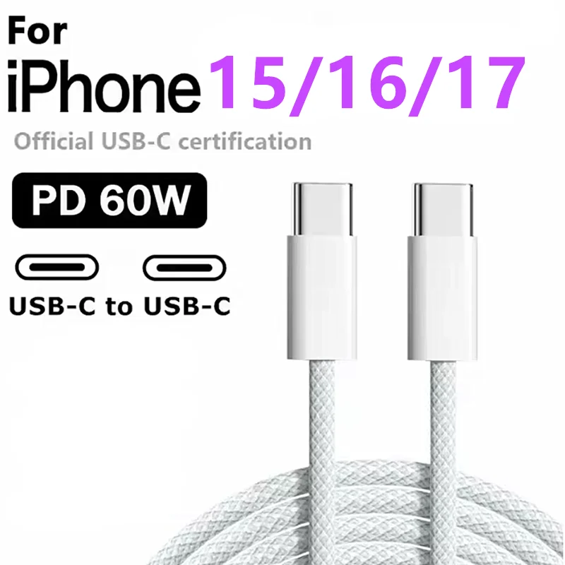 Kabel USB-C do USB-C 60W do szybkiego ładowania i transmisji danych dla iPhone 15 16 17 Samsung Xiaomi, kabel… Kabel USB-C do USB-C 60W do szybkiego ładowania i transmisji danych dla iPhone 15 16 17 Samsung Xiaomi, kabel…