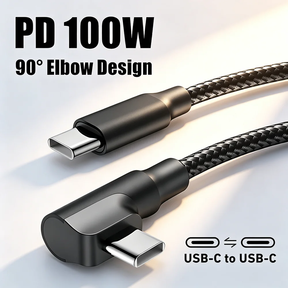 Kabel USB-C do USB-C z szybkim ładowaniem PD 100W, zagięty pod kątem 90 stopni, w oplocie, do iPhone 15 16 17… Kabel USB-C do USB-C z szybkim ładowaniem PD 100W, zagięty pod kątem 90 stopni, w oplocie, do iPhone 15 16 17…