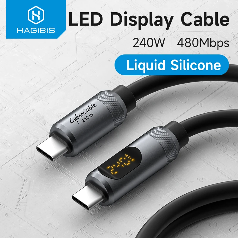 Kabel USB C Hagibis z wyświetlaczem LED, kabel szybkiego ładowania typu C do C, PD 240W, silikonowy przewód… Kabel USB C Hagibis z wyświetlaczem LED, kabel szybkiego ładowania typu C do C, PD 240W, silikonowy przewód…