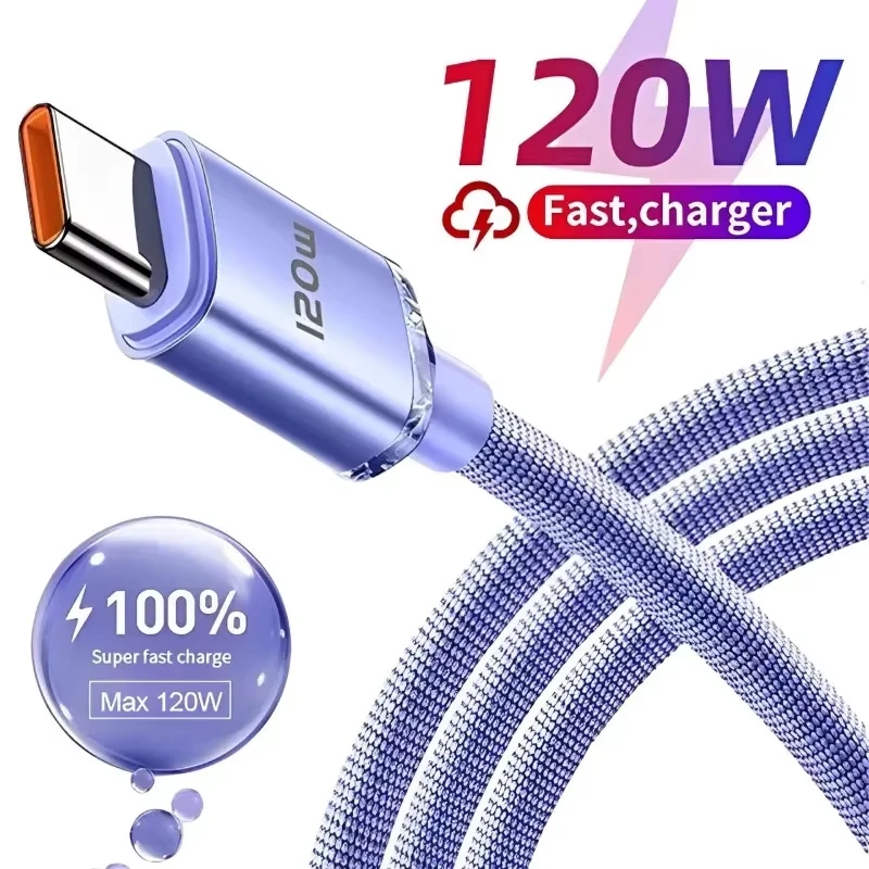 Kabel USB Typ C do szybkiego ładowania 120W 6A, ładowarka do telefonu, kabel do transmisji danych USB do…
