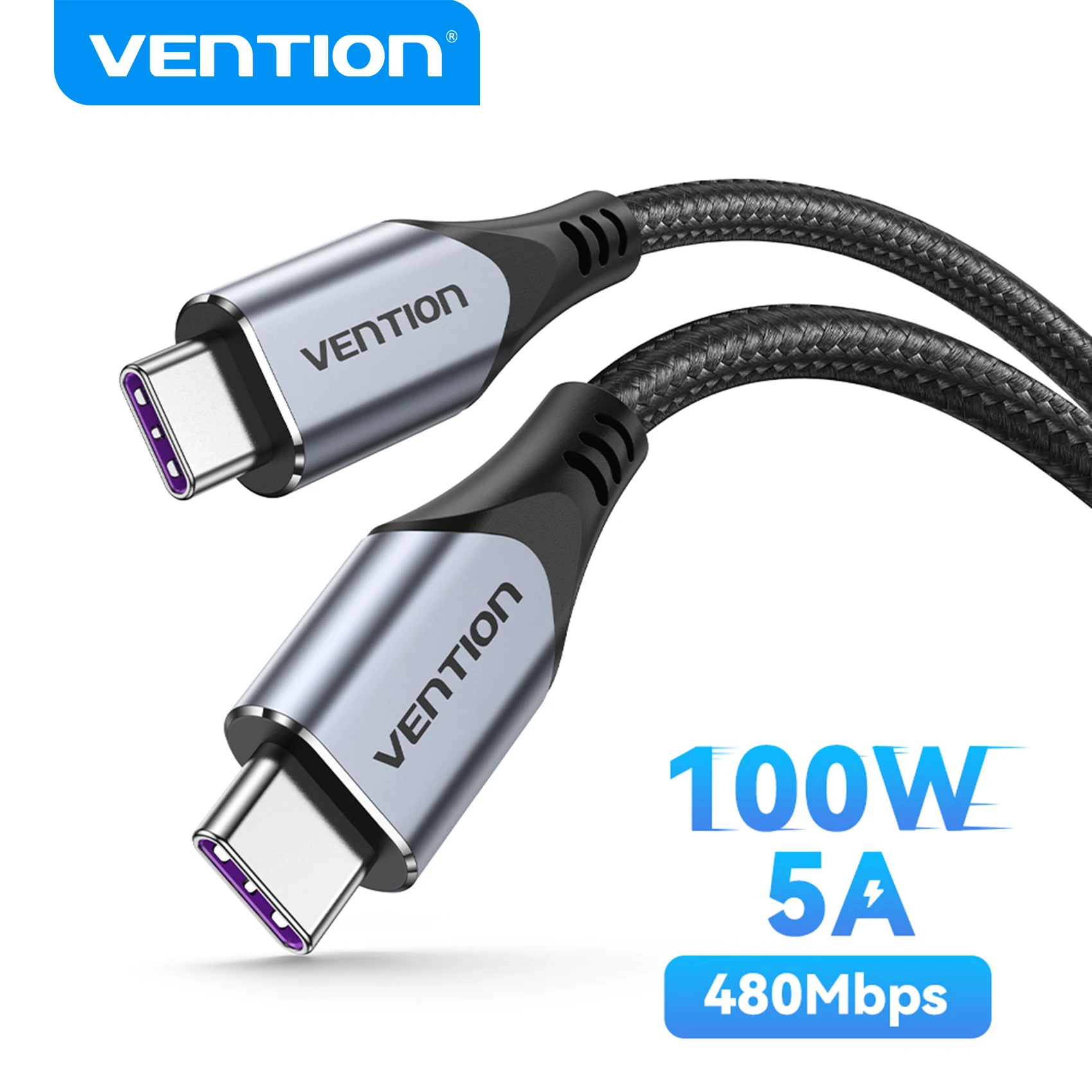 Kabel Vention USB-C do USB-C PD 100W 60W do szybkiego ładowania iPhone 17 16 15 Samsung S24 Xiaomi 17 Macbook…