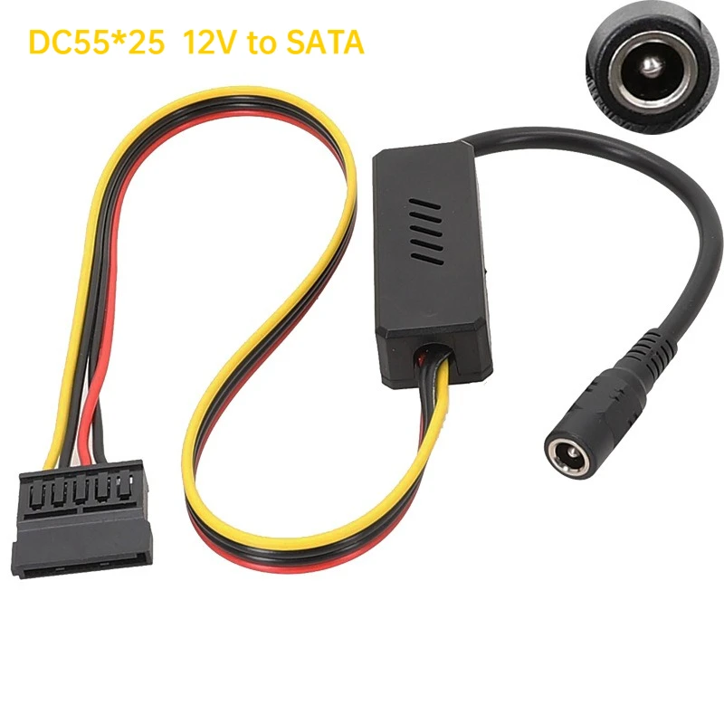 Kabel zasilający DC 5525 do dysku twardego SATA IDE, kabel DC 12V do 4-pinowego Molex/SATA, regulator napięcia…