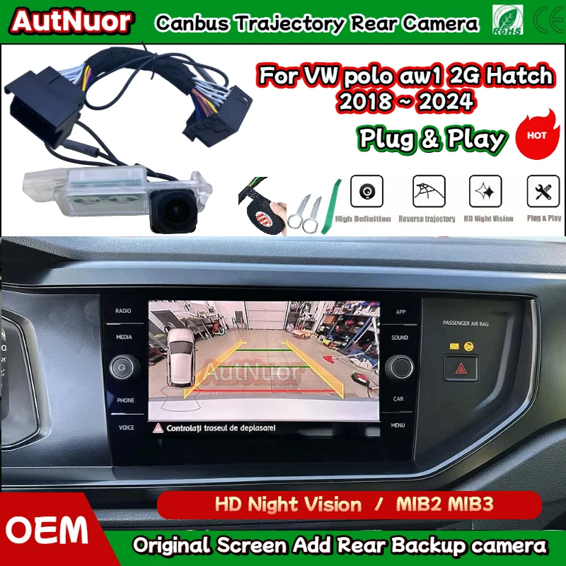 Kamera cofania do bagażnika samochodu VW Polo AW1 2G Hatch 2018 ~ 2024 MIB2 MIB3, montowana w uchwycie klapy… Kamera cofania do bagażnika samochodu VW Polo AW1 2G Hatch 2018 ~ 2024 MIB2 MIB3, montowana w uchwycie klapy…