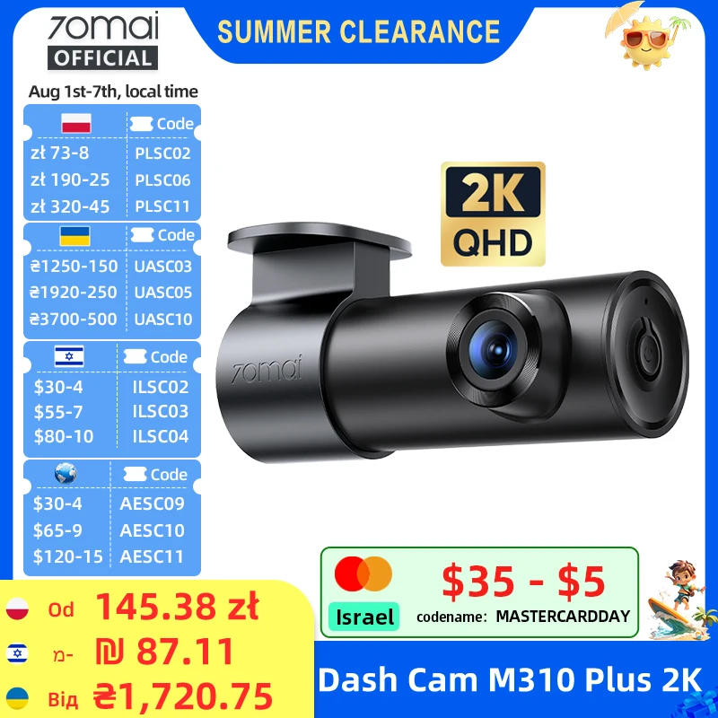 Kamera samochodowa 70mai Dash Cam M310 Plus 2K 1440P 143 ° Inteligentna kamera samochodowa 70mai M310 Plus 2K… Kamera samochodowa 70mai Dash Cam M310 Plus 2K 1440P 143 ° Inteligentna kamera samochodowa 70mai M310 Plus 2K…
