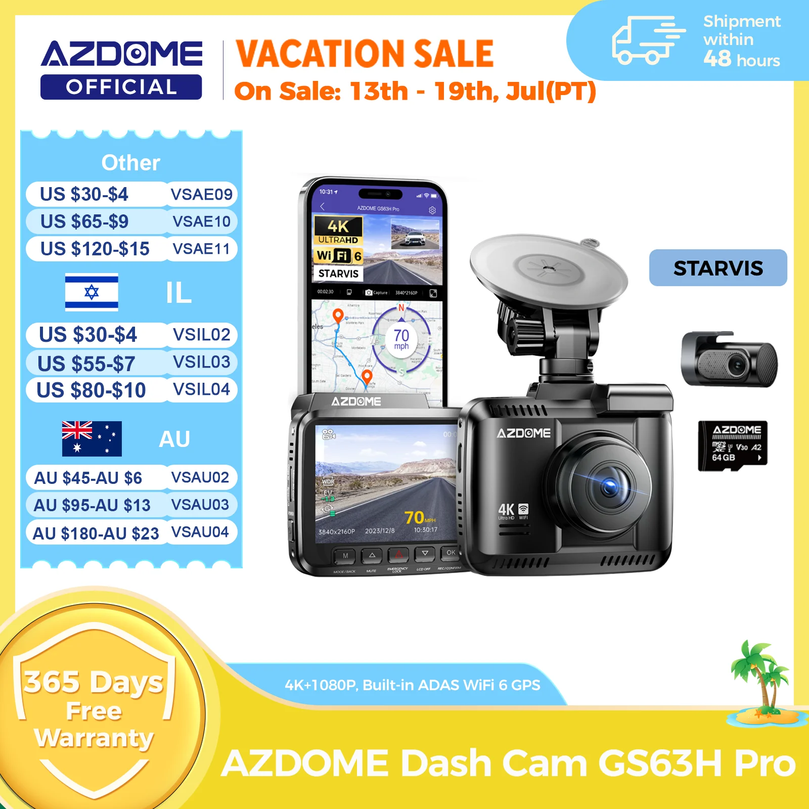 Kamera samochodowa AZDOME GS63H Pro 4K+1080P 2,4″ Ekran IPS 150 ° FOV Wbudowany rejestrator samochodowy ADAS… Kamera samochodowa AZDOME GS63H Pro 4K+1080P 2,4″ Ekran IPS 150 ° FOV Wbudowany rejestrator samochodowy ADAS…