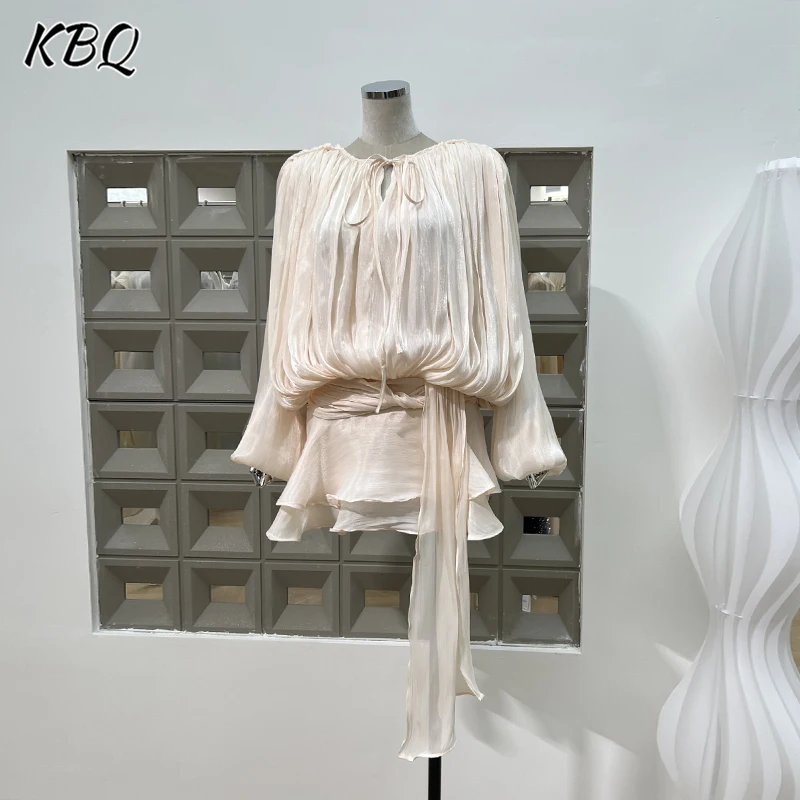 KBQ Solid Patchwork Lace Up Loose Dresses For Women O Neck Long Sleeve High Waist Spliced Folds Temperament… KBQ Solid Patchwork Lace Up Loose Dresses For Women O Neck Long Sleeve High Waist Spliced Folds Temperament…