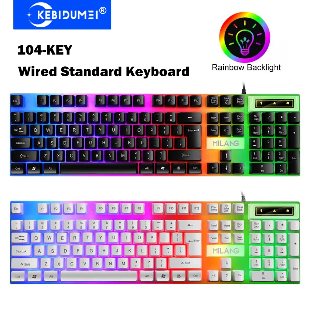 KEBIDUMEI Przewodowa klawiatura USB z podświetleniem RGB, klawiatura gamingowa, 104 klawisze, standardowa… KEBIDUMEI Przewodowa klawiatura USB z podświetleniem RGB, klawiatura gamingowa, 104 klawisze, standardowa…
