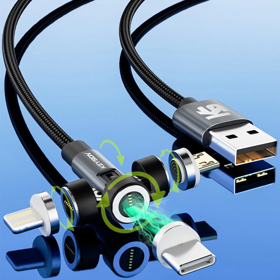 KEYSION 3A magnetyczny kabel USB obrotowy do gier kabel do szybkiego ładowania kabel typu C magnetyczna…
