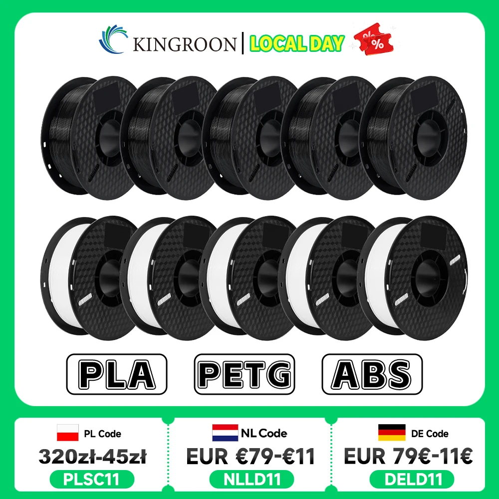 KINGROON 10KG PLA/ ABS/ PETG Filament 1,75 mm Czarny Biały Szary, Hurtownia 10 rolek PLA ABS PETG Plastik do… KINGROON 10KG PLA/ ABS/ PETG Filament 1,75 mm Czarny Biały Szary, Hurtownia 10 rolek PLA ABS PETG Plastik do…