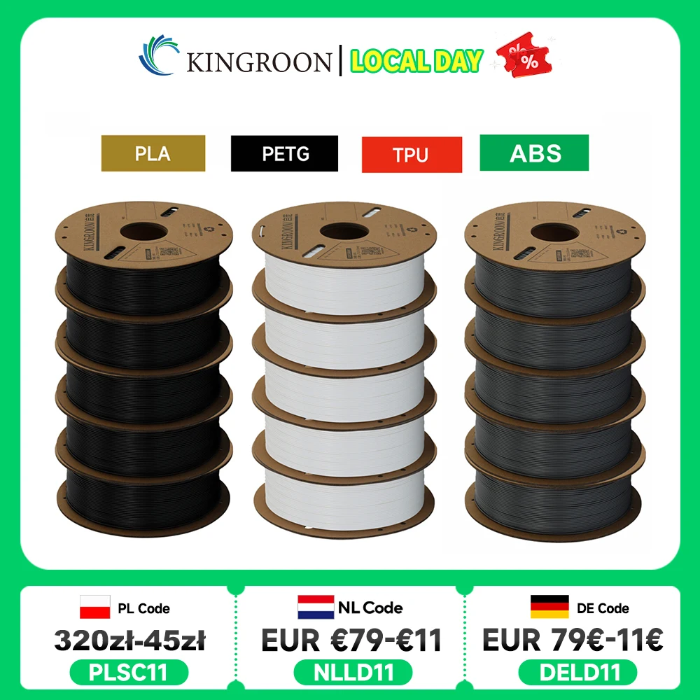 KINGROON Filament do drukarek 3D PLA PETG TPU ABS 5KG Pakiet Czarny Biały Szary 1,75 mm Bez bąbelków Plastik 5… KINGROON Filament do drukarek 3D PLA PETG TPU ABS 5KG Pakiet Czarny Biały Szary 1,75 mm Bez bąbelków Plastik 5…