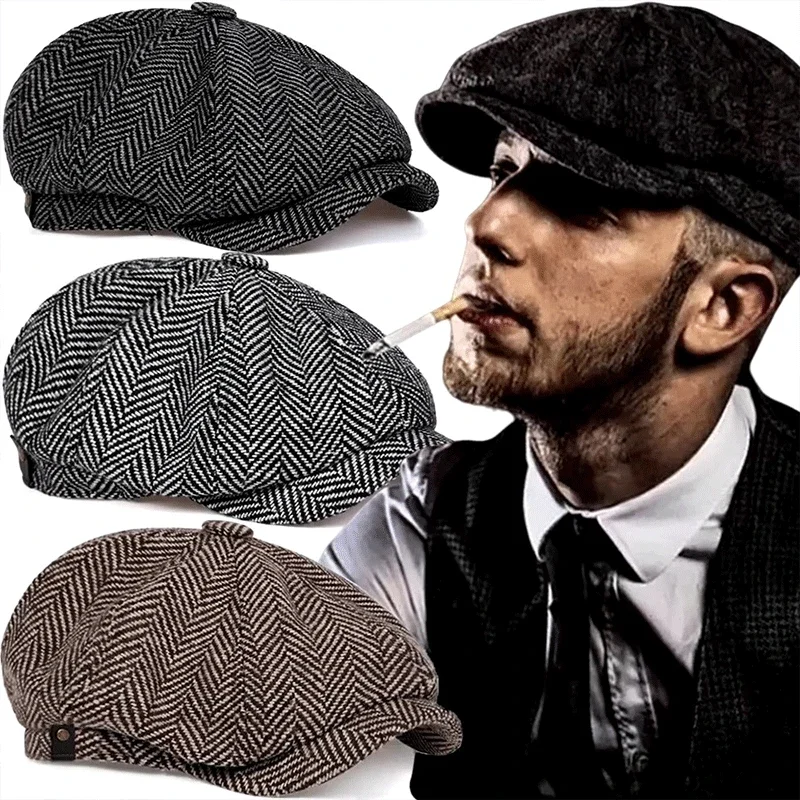 Klasyczny kapelusz dla mężczyzn Czapki Vintage Retro Tweed Peaky Blinders Beret Hat Flat Peaked Cap Street…