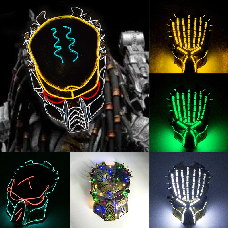 Kolorowa świecąca maska Predator Cosplay gra świecąca maska neonowa świecąca straszna maska na kostium na…