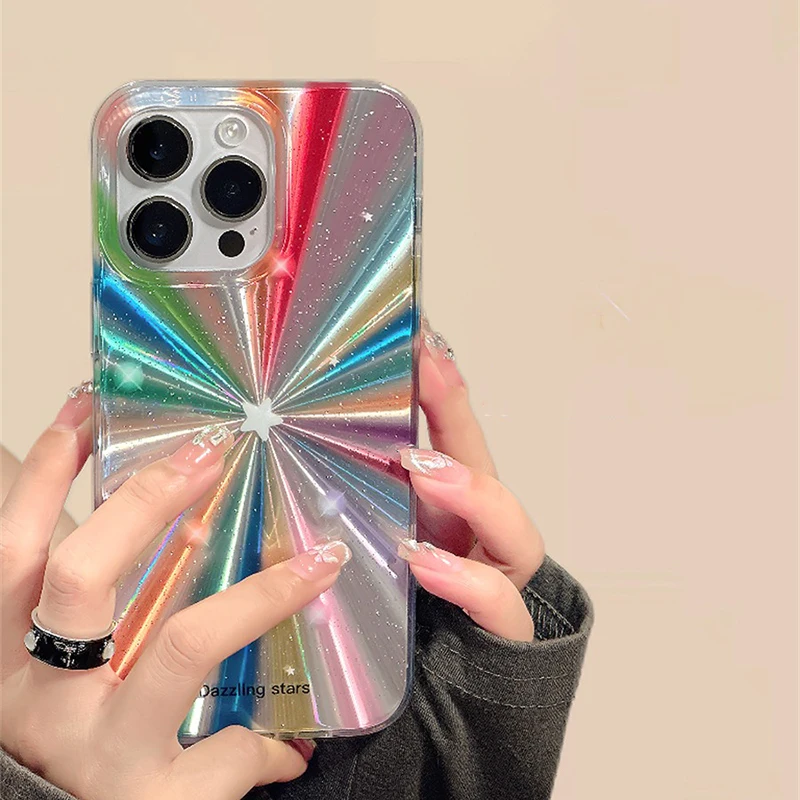 Kolorowe, tęczowe etui na telefon z brokatem na iPhone 15 16 Pro Max 17 13 11 12 14 Plus, silikonowe, odporne…